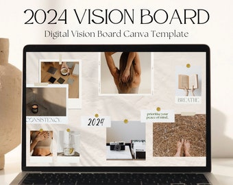 2024 Digital Vision Board Canva Template Vision Board Template, Vision ...