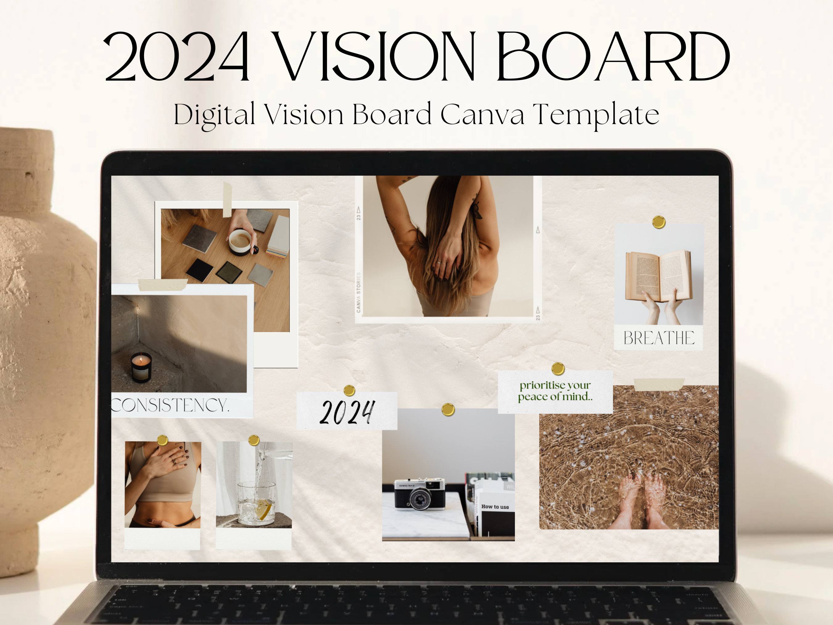 2024 Digital Vision Board Canva Template Vision Board Template, Vision Board Template Canva