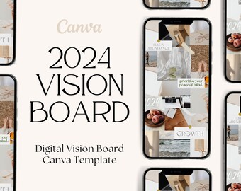 2024 Digital Vision Board Canva Template Vision Board Template, Vision ...