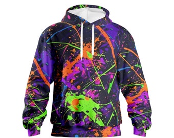 Neon hoodie, neon verfspatten, heldere hoodie, coole hoodie, streetwear, fashion hoodie, statement hoodie, hoodie