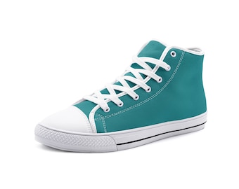 Hoge top canvas schoenen, blauwgroen, casual schoenen, blauwgroen schoenen, blauwe schoenen, blauwe hoge toppen, turquoise schoenen, hoge toppen voor vrouwen, hoge toppen voor mannen