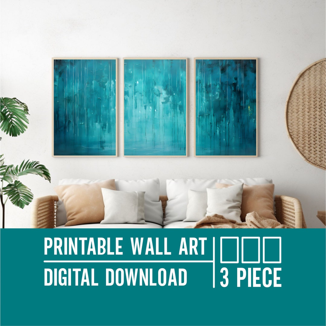 Teal Wall Art, Printable Wall Art, Set of 3, Teal Wall Decor, Teal Art