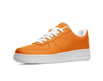 Neon Orange Shoes, Leather Sneakers, Orange Sneakers, Orange Footwear, Unisex Sneakers, Orange Leather Sneakers, Cool Shoes, Fashion Shoes