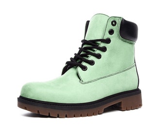 Neon-Mintgrüne Stiefel, Freizeitstiefel, Grüne Schuhe, Mint-Stiefel, Neon, Kunstleder, Modeschuhe, Abendstiefel, klassische Stiefel, trendige Stiefel