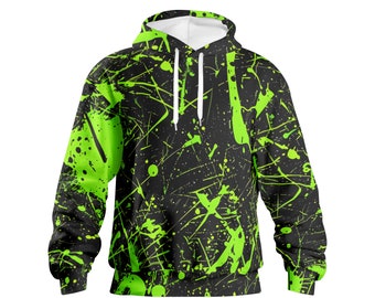 Neon hoodie, neon verfspatten, heldere hoodie, coole hoodie, streetwear, fashion hoodie, statement hoodie, hoodie, neon groen