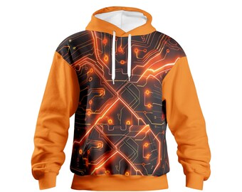 Neon hoodie, ingenieur cadeau, heldere hoodie, coole hoodie, streetwear, mode hoodie, hoodie, oranje hoodie, circuits, printplaat