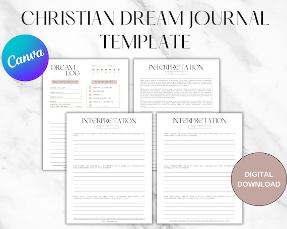 Christian Dream Journal Canva Template, Faith-Based Dream Log (Digital Download)