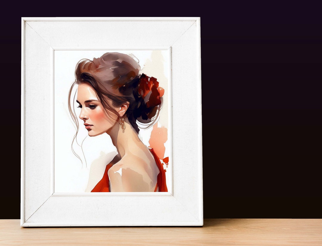 Lady in Red Art Print Watercolor Illustration Digital Art Etsy