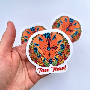 Taco Time Sticker: Funny Food Pun Die Cut Sticker