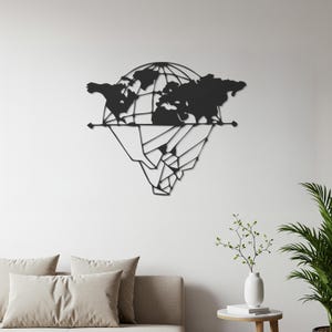 Carte du monde, décoration murale en métal, sculpture murale géométrique, tentures murales modernes, décoration intérieure, décoration murale minimaliste, cadeau pour la maison