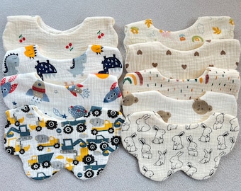 100% muslin cotton bibs, super soft, high absorbency, adorable, baby’s essential, mom’s favorite