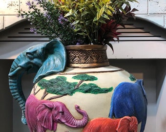 Hand Painted Animal Figured Vase,Giraffe Figured Vase,Elephant Vase,Safari Vase,African Home Decoration objects,Home Gifts