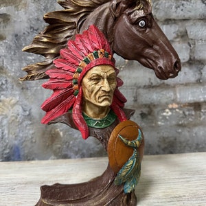 Gifts, American Indian Chef, Indian Man with Horse, Homedecor, Horse Sculpture, Indian Statue, home decors,Indian Man with Horse