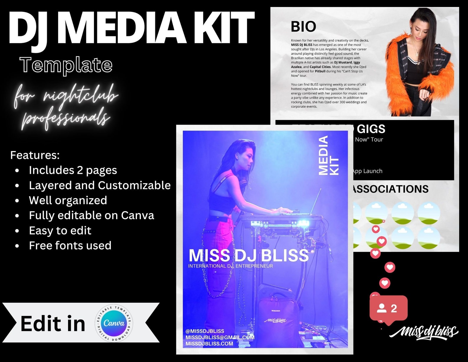 2024 DJ Media Kit, Dj Press Kit, DJ EPK, Editable, Digital, Canva 2024 DJ Media Kit, Dj Press Kit, DJ EPK, Editable, Digital, Canva