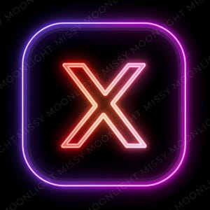 Linktree Icon Neon Twitter X Logo, Blue Pink Purple Profile Picture for Beacons AI, Social Media Avatar, Glowing Tech, Black Background