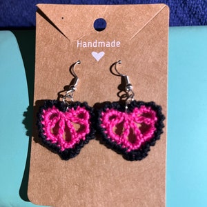 Handmade Crochet Small Heart Earrings