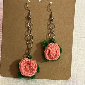 Handmade Crochet Rosebud Earrings
