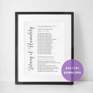 Litany of Humility Prayer Printable Wall Art, Catholic Wall Decor, Instant Download, Prayer Poster, Digital Print, Religious Art