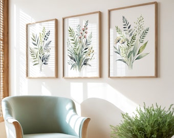 Floral wall art set of 3, watercolor flowers, botanical wall art, botanical print, wildflowers wall art, flowers print, print, DIGITAL PRINT