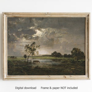 Vintage poster, landscape painting, Lake painting, scandinavian art, landscape wall art, vintage wall art, Moody wall art, DIGITAL PRINT