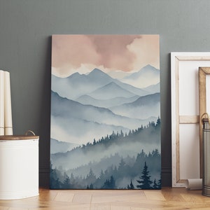 Scandinavian art set of 3, landscape painting, mountain painting, watercolor painting, outdoor wall art, Mountain print set, DIGITAL PRINT zdjęcie 5