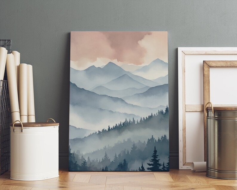 Scandinavian art set of 3, landscape painting, mountain painting, watercolor painting, outdoor wall art, Mountain print set, DIGITAL PRINT zdjęcie 5