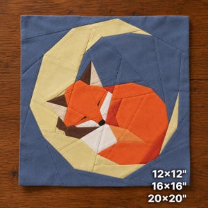Patrón de edredón Zorro en la Luna, Plantilla FPP de zorro de cuento de hadas, Lindo PDF de acolchado
