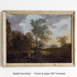 Vintage landscape print, oil landscape, oil print, canvas print, vintage art, antique art print, muted landscape, forest print DIGITAL PRINT