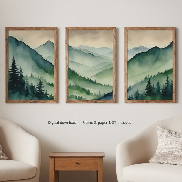 Conjunto de pintura de montaña de 3, pintura de acuarela, arte de pared de montaña, pinturas de acuarela, impresión de montaña, pintura de paisaje, IMPRESIÓN DIGITAL