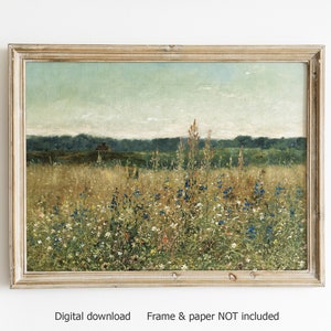 Wildflowers print, botanical wall art, downloadable prints, landscape painting, floral painting, vintage poster, oil painting, DIGITAL PRINT