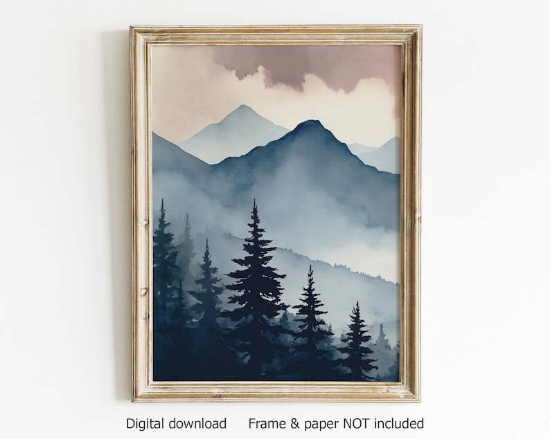 Scandinavian art set of 3, landscape painting, mountain painting, watercolor painting, outdoor wall art, Mountain print set, DIGITAL PRINT zdjęcie 4