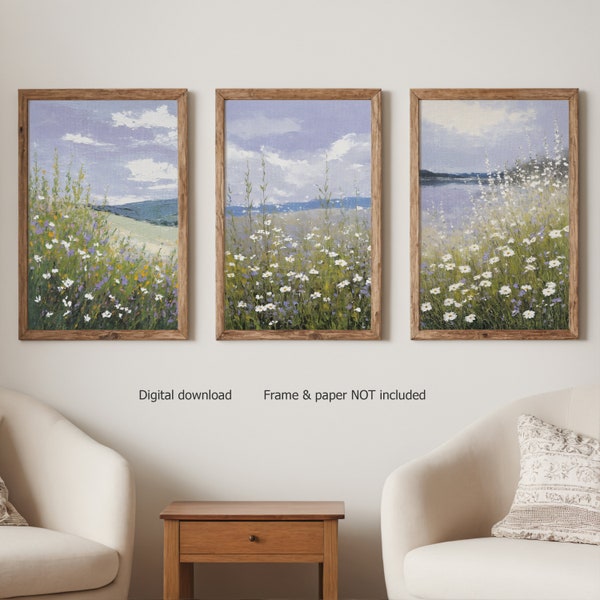 Botanische print set van 3, Wildflowers print, botanische muurkunst, bloemenolieverfschilderij, afdrukbare muurkunst, downloadbare print, DIGITALE PRINT