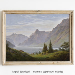 Landscape print, Landscape painting, mountain painting, vintage poster, wall print, downloadable wall art, oil painting, DIGITAL PRINT