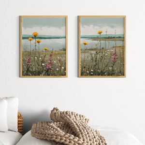 Oil painting flowers set of 2, wildflowers print, oil art, floral wall art, landscape print, printable wall art, wallart, DIGITAL PRINT zdjęcie 3