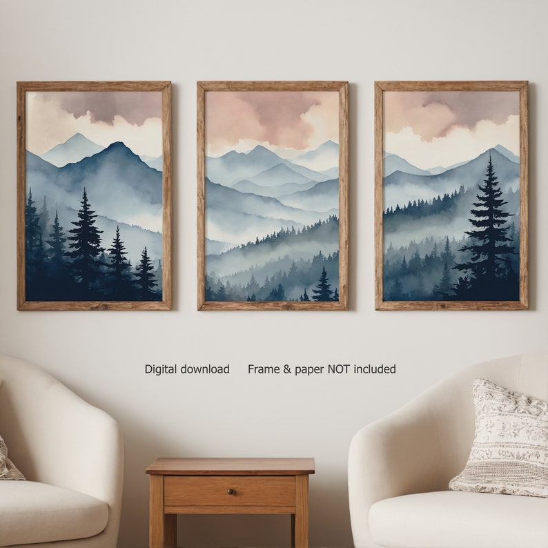 Watercolor mountains print