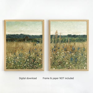 Wildflowers print set of 2, meadow filed print, farmhouse print, digital art print, fine art, flower print, canvas painting, DIGITAL PRINT