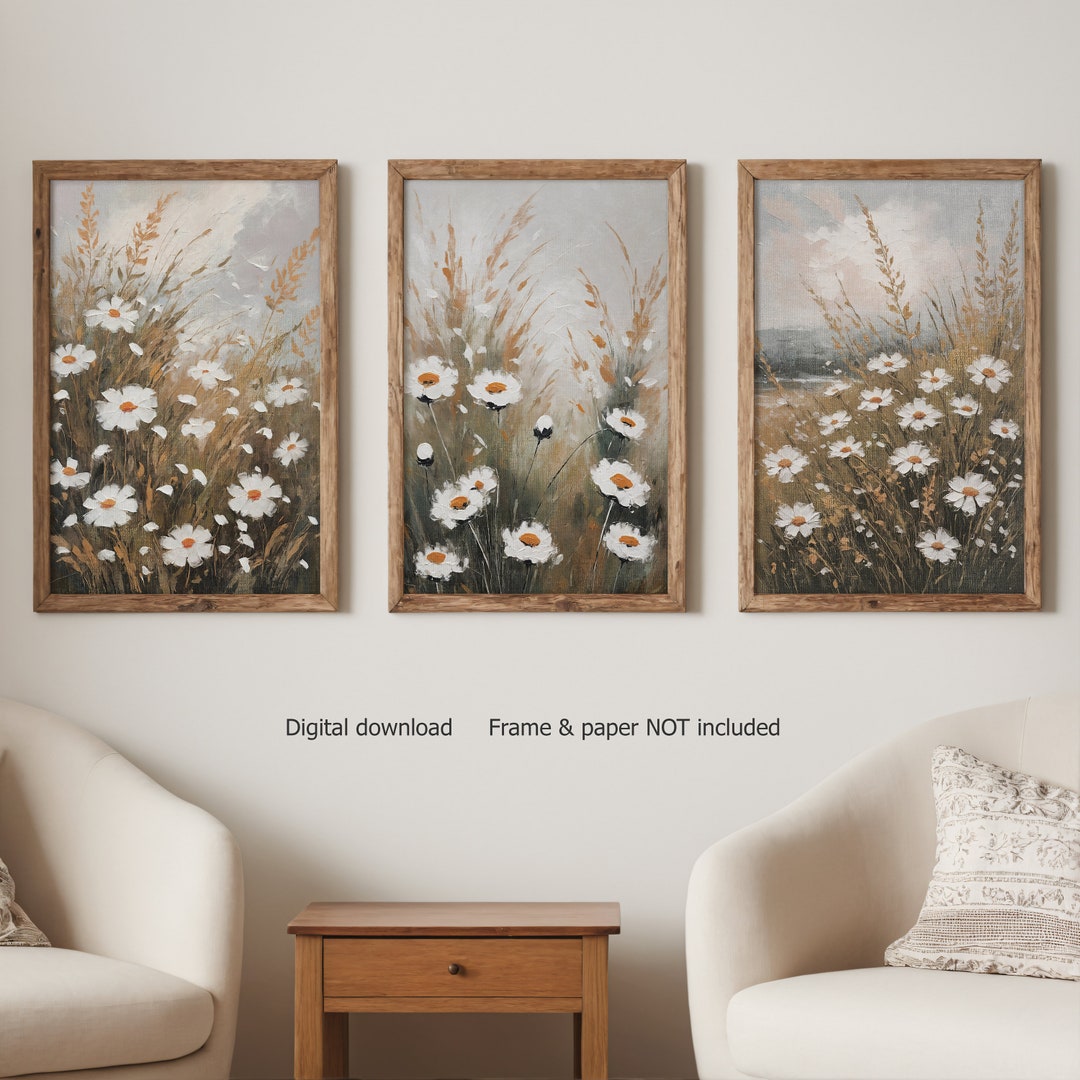 Wildflowers Prints Set of 3 Printable Wall Art | Floral Oil Painting ...