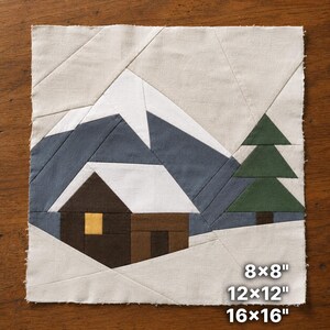 Winterhut FPP-patroon, besneeuwde bergquiltblok, Foundation Paper Piecing PDF, Forest House Patchwork digitale download