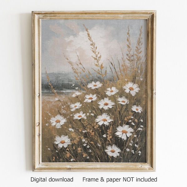 Wildflower print, olieverfschilderij, afdrukbare muurkunst, downloadbare prints, botanische muurkunst, landschapsprint, bloemenschilderen, DIGITALE PRINT