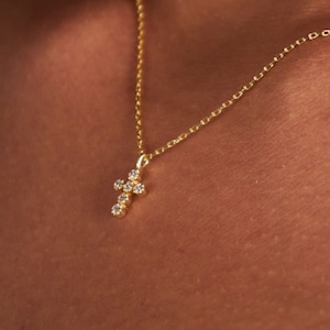 14K Solid Gold Diamond Cross Necklace | Real Gold Beaded Cross Pendant Necklace | Crucifix Pendant | Religious Jewelry | Gift for Her