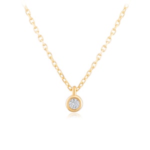 14K Solid Gold Diamond Solitaire Necklace | Floating Diamond Pendant for Women | Dainty Bezel Necklace | Everyday Necklace | Gift for Her