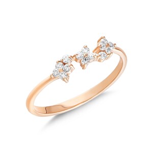 Anillo de diamantes con triple racimo en oro macizo de 14 quilates / Joyas de oro real de 14 quilates para mujeres / Anillo de compromiso de diamantes elegante y minimalista / Regalo de Navidad