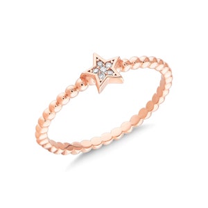 14K Solid Gold Diamond Star Shaped Ring | Minimalist Diamond Ring | Celestial Jewelry for Women | 14K Real Gold Jewelry | Christmas Gift