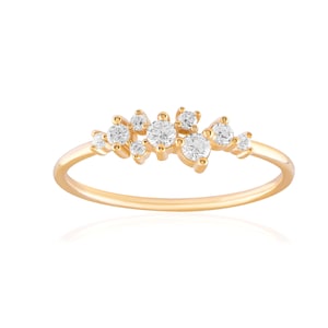 14k Gold Diamond Cluster Ring | Unique Diamond Stackable Ring | Diamond Wedding Band | Minimalist Diamond Ring Gold | Christmas Gift