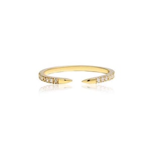 14k Gold Pave Diamond Open Cuff Claw Diamond Ring | Stackable Ring | 14K Real Gold Wedding Band | Minimal Dainty Stacking Band For Women