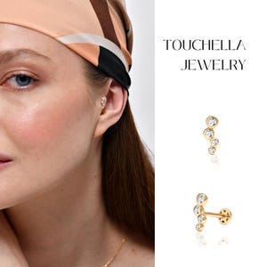 ダイヤモンド軟骨ピアス | 14K ゴールド 優美なラウンドカット トラガス | ダイヤモンド クラスター ピアス | フラットバック ダイヤモンド ヘリックス ピアス | 彼女へのギフト