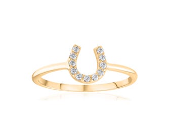 Horseshoe Diamond Ring in 14K Solid Gold | Minimalist Jewelry for Women | Classic Horseshoe Diamond Ring | Stackable Ring | Gift for Her