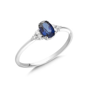 Anello in oro massiccio 14K con zaffiro ovale / Anello di fidanzamento in oro vero con zaffiro ovale / Gioielli eleganti da donna / Anello con zaffiro e diamanti / Regalo per lei
