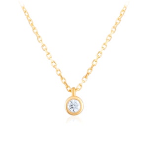 14K Solid Gold 0.10 CTW Diamond Solitaire Necklace |Genuine Diamond Round Pendant Necklace | 14K Real Gold Jewelry for Women | Gift for Her
