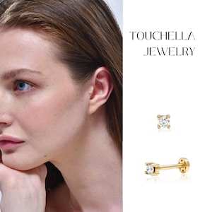 14k Gold Diamond Stud Piercing | Solitaire Diamond Piercing |14k Gold Helix Tragus Diamond |Diamond Cartilage Earring | Mother&#39;s Day